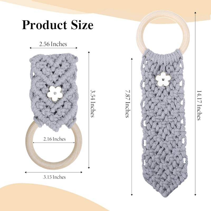 BROWNLILY 4 Pcs Handmade Crochet Towel Holder with Unique Flower Button for Bathroom, Hanging Towel Rack for Kitchen, Macrame Towel Hanger Over The Cabinet Oven Stove Door - Single Ring - Image 3